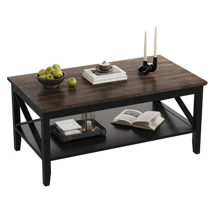 Black Wooden Coffee Table with Thick Legs and Storage for Living Room ChooChoo