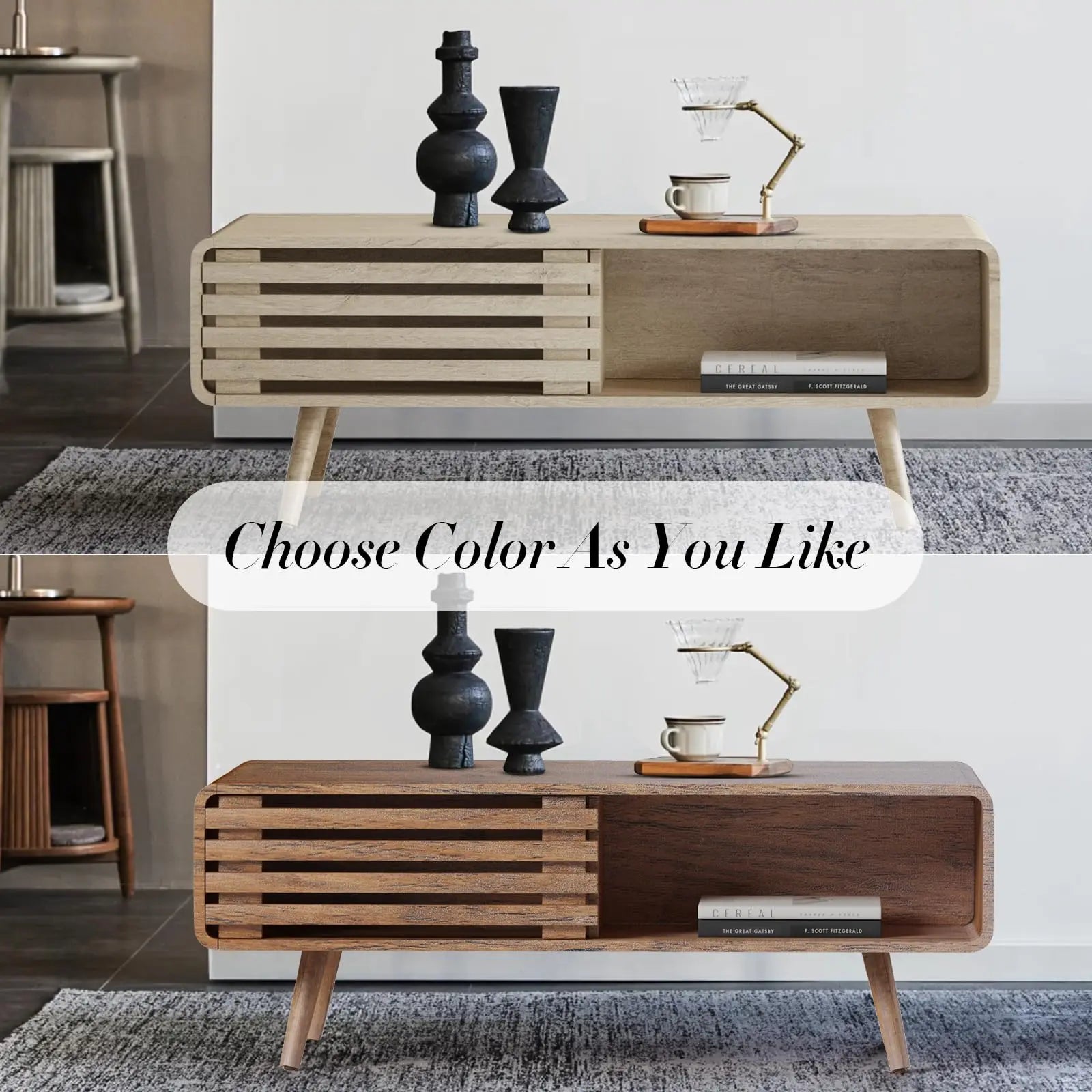 Farmhouse Wood Coffee Table with Storage for Living Room, Easy Assembly, Oak Easyego