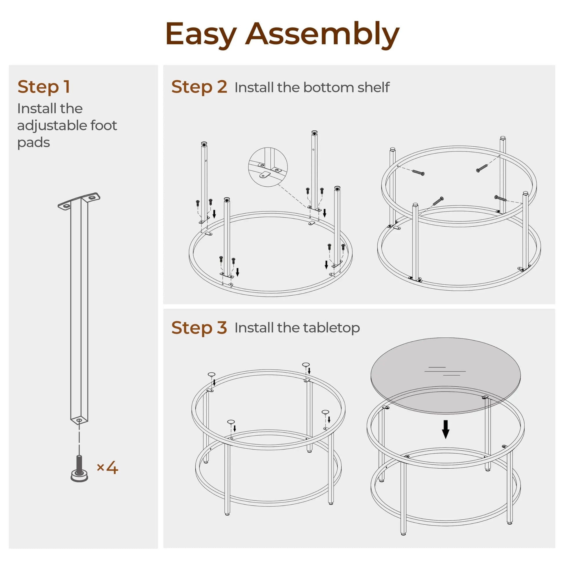 27.6" Round Glass Coffee Table with Black Metal Frame for Living Room, Office, or Apartment - Ruche Bee