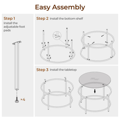27.6" Round Glass Coffee Table with Black Metal Frame for Living Room, Office, or Apartment - Ruche Bee