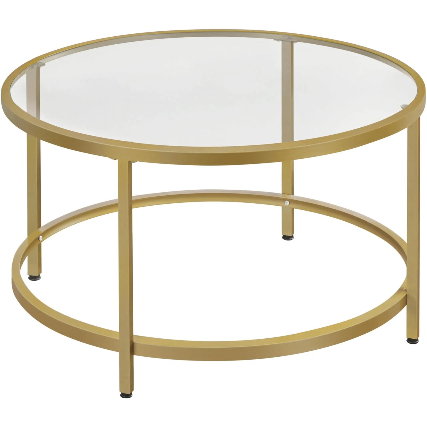 27.6" Round Glass Coffee Table with Gold Metal Frame for Living Room, Office, or Apartment - Ruche Bee
