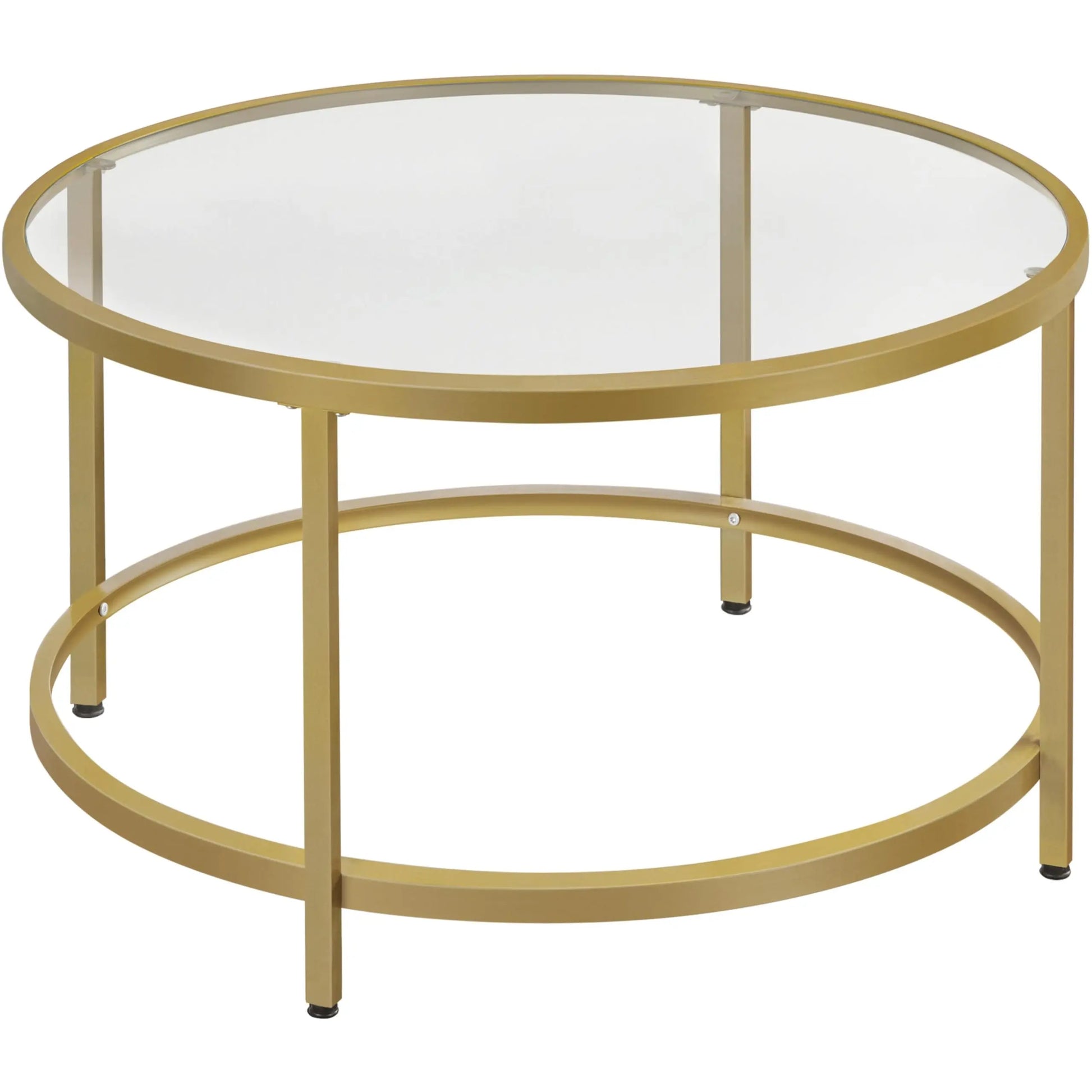 27.6" Round Glass Coffee Table with Gold Metal Frame for Living Room, Office, or Apartment - Ruche Bee