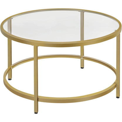 27.6" Round Glass Coffee Table with Gold Metal Frame for Living Room, Office, or Apartment - Ruche Bee