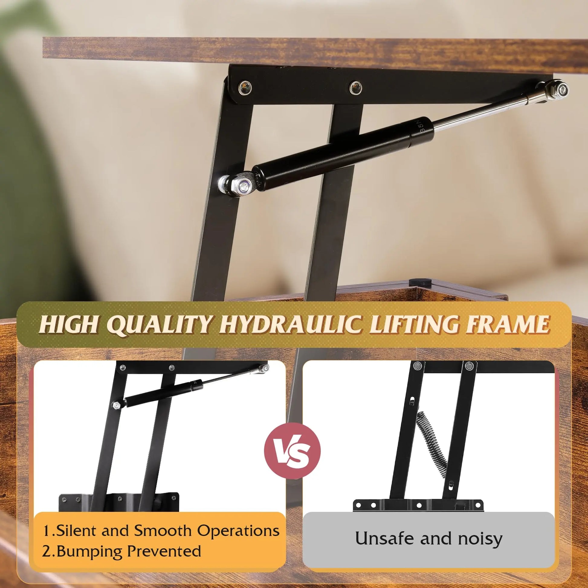 39" Lift Top Coffee Table with Hidden Compartment and Storage Shelf for Living Room or Office, Rustic Brown WLIVE