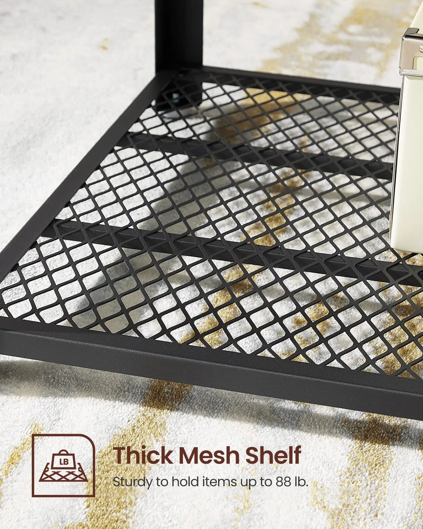 2-Tier Industrial Coffee Table with Mesh Shelf, Steel Frame, Adjustable Feet for Living Room, Rustic Brown/Black VASAGLE