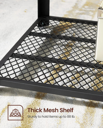 2-Tier Industrial Coffee Table with Mesh Shelf, Steel Frame, Adjustable Feet for Living Room, Rustic Brown/Black VASAGLE