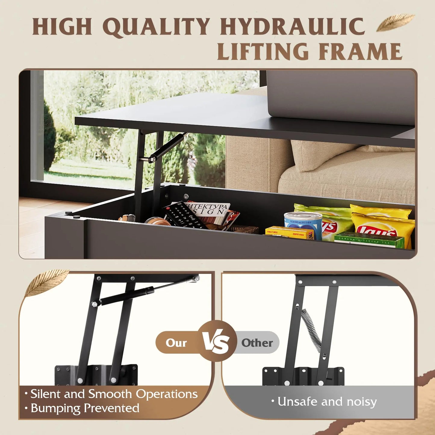 39" Lift Top Coffee Table with Hidden Compartment and Storage Shelf for Living Room or Office, Black WLIVE