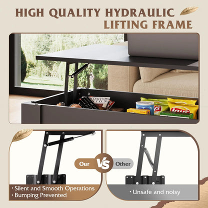 39" Lift Top Coffee Table with Hidden Compartment and Storage Shelf for Living Room or Office, Black WLIVE