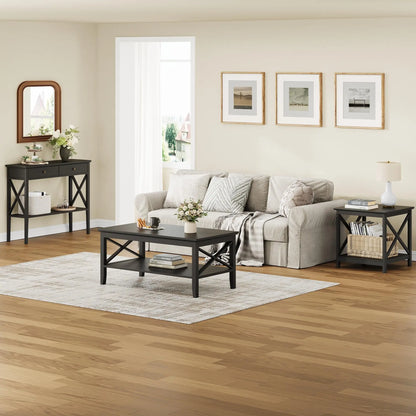 Black Wood Coffee Table with Thick Legs and Storage for Living Room ChooChoo