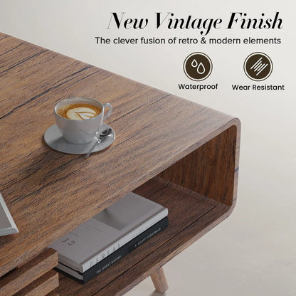 Farmhouse Wood Coffee Table with Storage for Living Room, Easy Assembly, Walnut Easyego