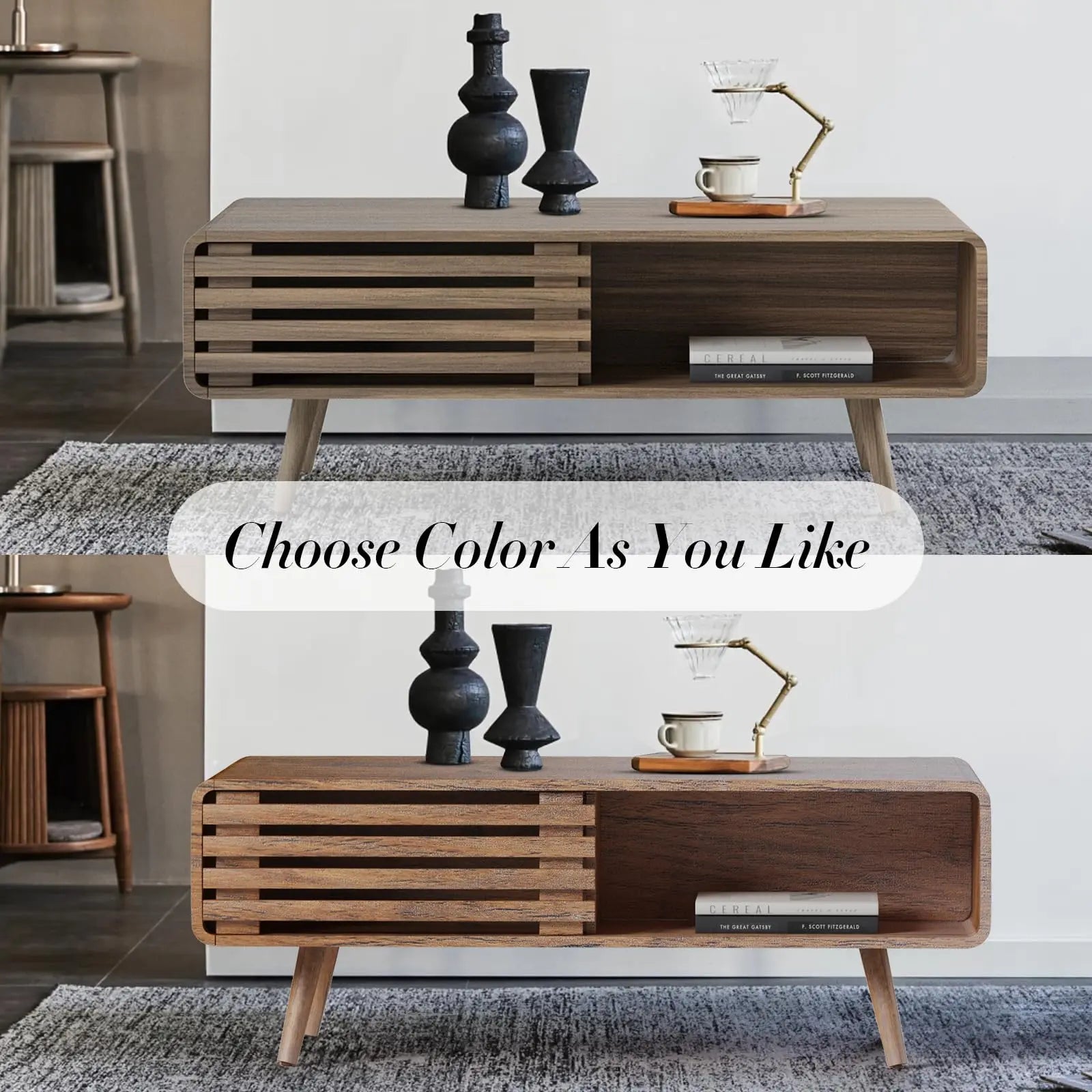 Farmhouse Wood Coffee Table with Storage for Living Room, Easy Assembly, Light Brown Easyego