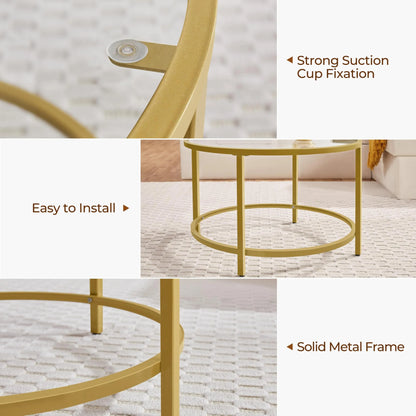27.6" Round Glass Coffee Table with Gold Metal Frame for Living Room, Office, or Apartment - Ruche Bee