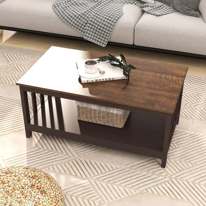 Espresso Farmhouse Coffee Table with Shelf, 40 Inch Living Room Table ChooChoo