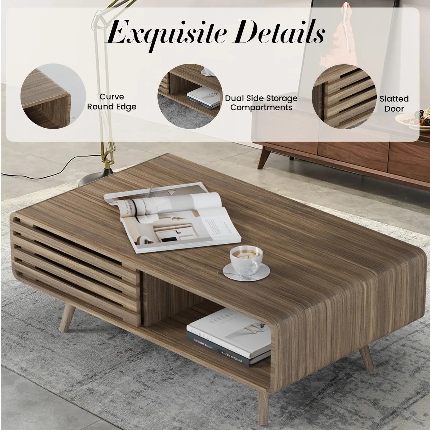 Farmhouse Wood Coffee Table with Storage for Living Room, Easy Assembly, Light Brown Easyego