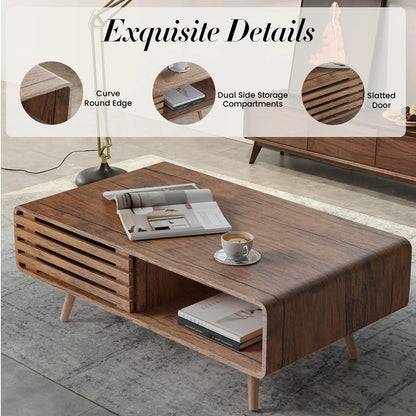 Farmhouse Wood Coffee Table with Storage for Living Room, Easy Assembly, Walnut Easyego