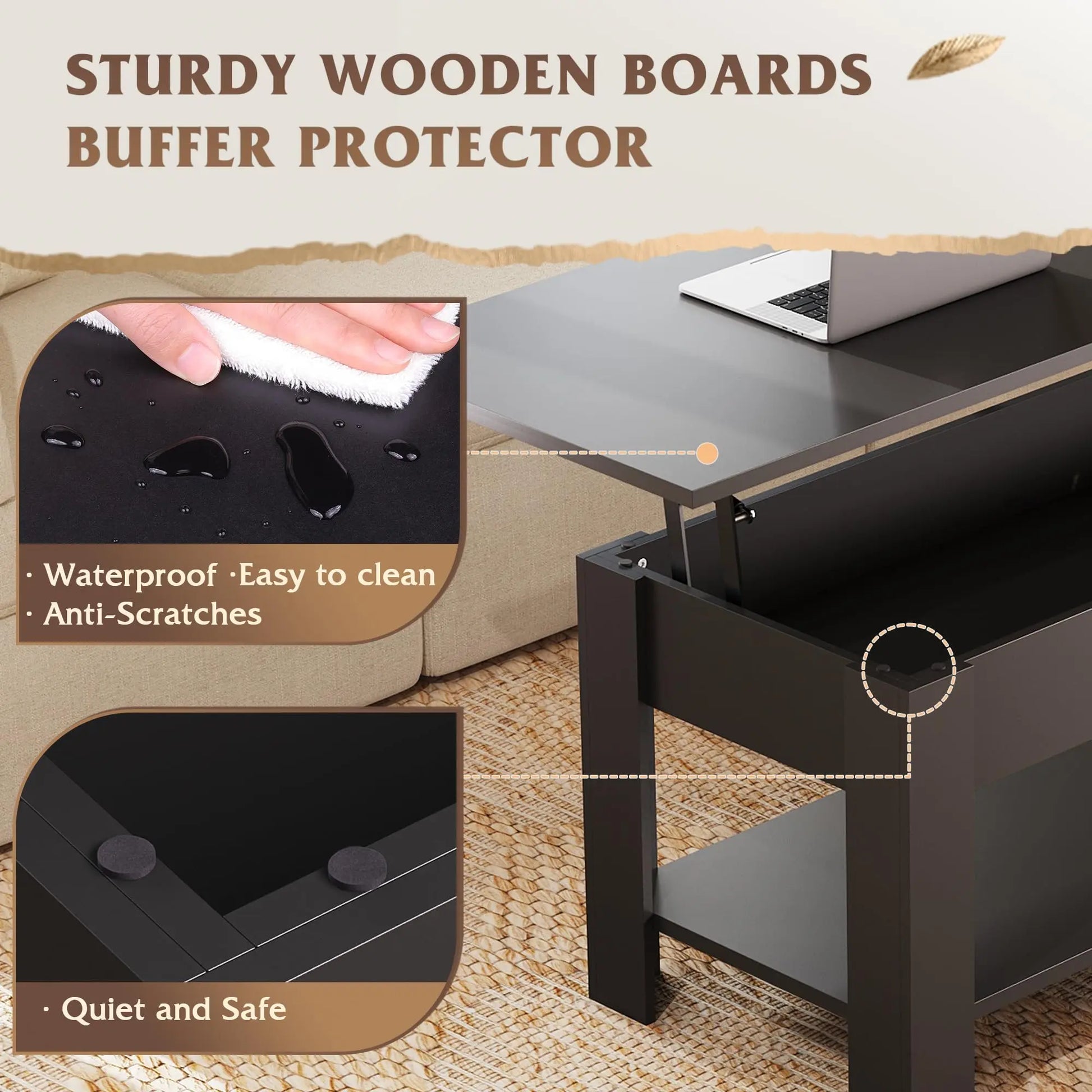 39" Lift Top Coffee Table with Hidden Compartment and Storage Shelf for Living Room or Office, Black WLIVE