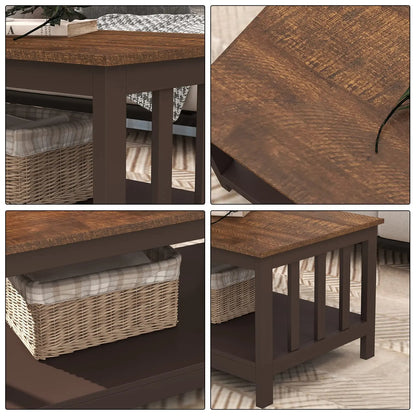 Espresso Farmhouse Coffee Table with Shelf, 40 Inch Living Room Table ChooChoo