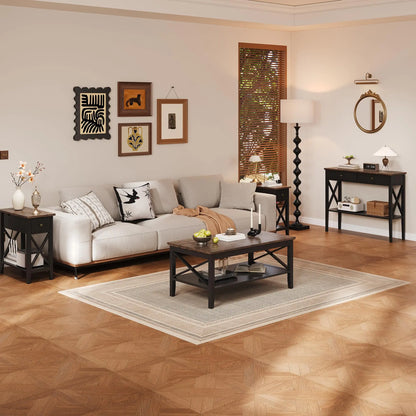 Black Wooden Coffee Table with Thick Legs and Storage for Living Room ChooChoo