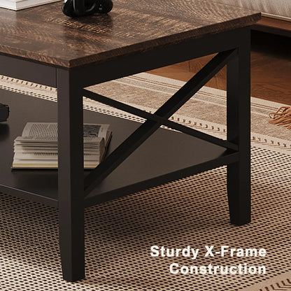Black Wooden Coffee Table with Thick Legs and Storage for Living Room ChooChoo
