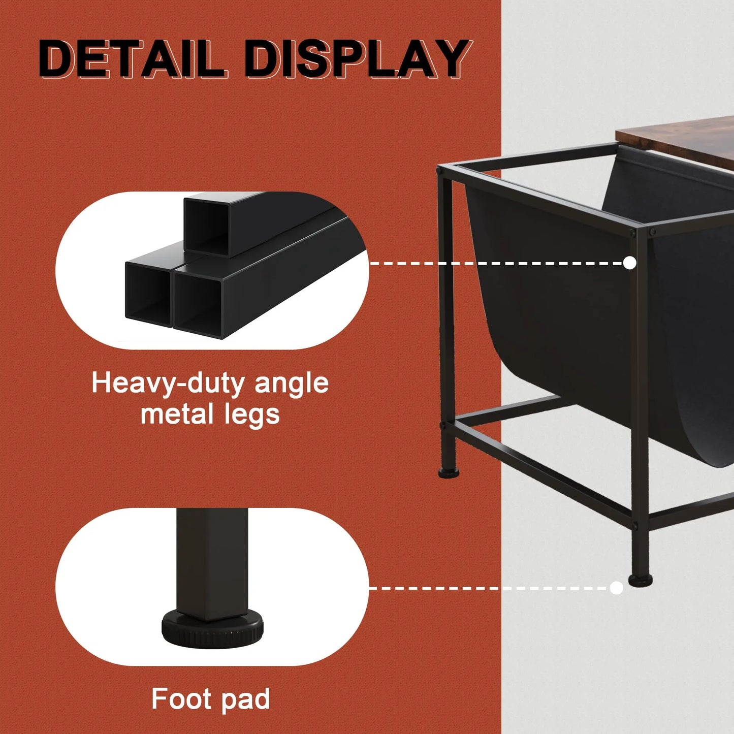 Brown Rectangle Wood and Metal Coffee Table with Storage Shelf for Small Living Rooms - Ruche Bee