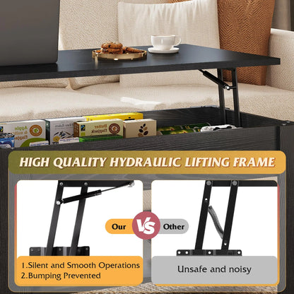 39" Lift Top Coffee Table with Hidden Compartment and Storage Shelf for Living Room or Office, Black Oak WLIVE