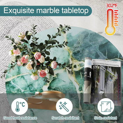 Nesting Coffee Table Set of 2, Round Green Art Top Tables with Sturdy Metal Frame for Living Room or Bedroom, Modern Industrial Style aboxoo