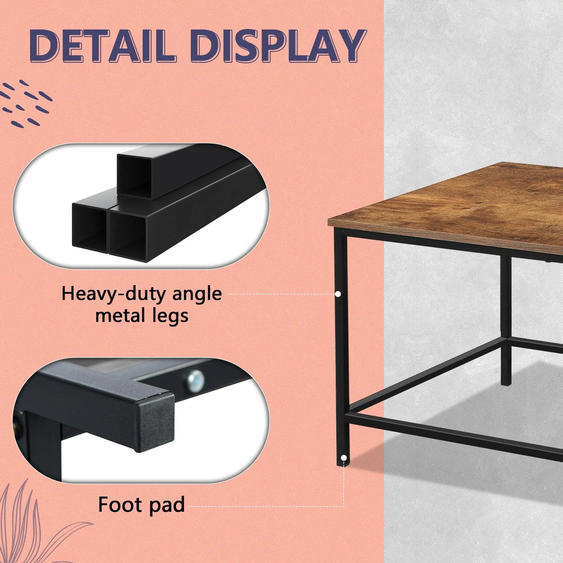 Modern Industrial Rectangular Coffee Table, Brown Wood and Metal Frame, Rustic Accent Table for Living Room, 39.3"x20"x16" SENIG