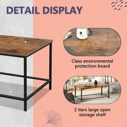 Modern Industrial Rectangular Coffee Table, Brown Wood and Metal Frame, Rustic Accent Table for Living Room, 39.3"x20"x16" SENIG