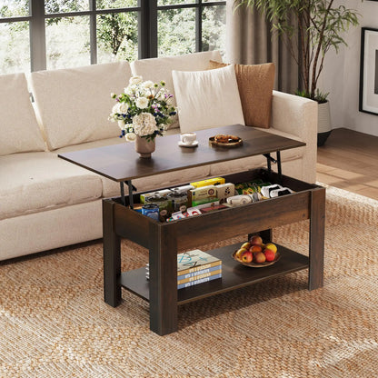 39" Lift Top Coffee Table with Hidden Compartment and Storage Shelf for Living Room or Office, Espresso WLIVE