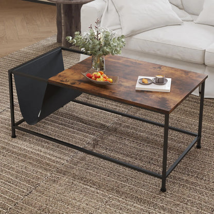 Brown Rectangle Wood and Metal Coffee Table with Storage Shelf for Small Living Rooms - Ruche Bee