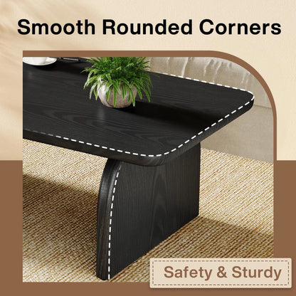 Rectangle Wood Coffee Table, 47-Inch Farmhouse Accent Center Table with Sturdy Base and Rounded Corners, Black Tribesigns