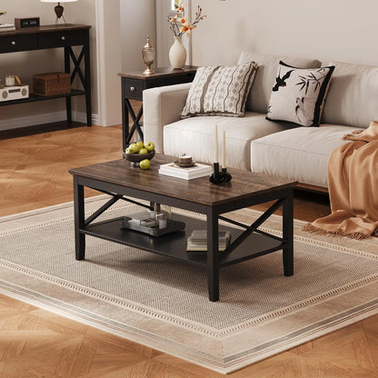 Black Wooden Coffee Table with Thick Legs and Storage for Living Room ChooChoo