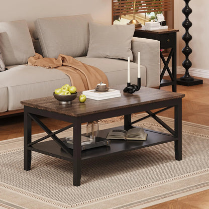 Black Wooden Coffee Table with Thick Legs and Storage for Living Room ChooChoo
