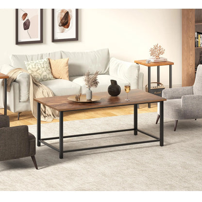 Modern Industrial Rectangular Coffee Table, Brown Wood and Metal Frame, Rustic Accent Table for Living Room, 39.3"x20"x16" SENIG